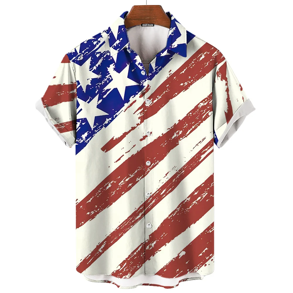 

American Shirt Independence Day Printed Short Sleeved T-Shirt Summer Casual Shirts For Men Daily Holiday Unisex Streetwear Tops