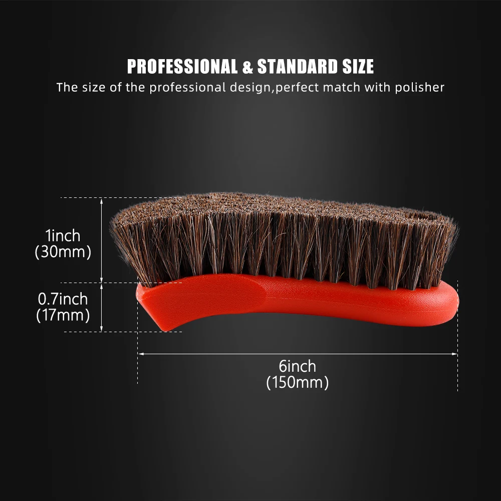 (Single Sale) SPTA Car Interior Cleaning Soft Horsehair Bristles Brush Tool Orange For Auto Leather Detailing Washing