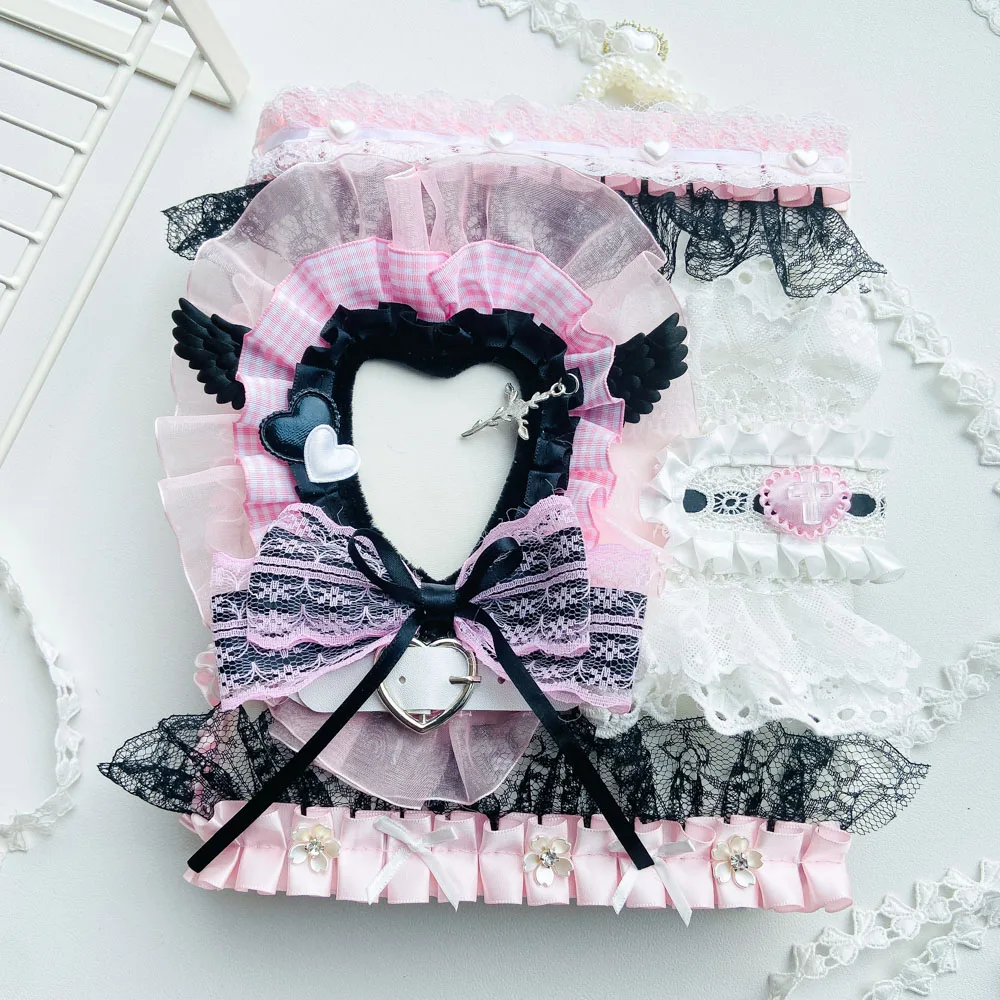 Dolce Rosa Freddo Nero Tesserino Album A5 Raccoglitore Idole Kpop Raccoglitore per foto con cuore Toploader Arco Materiale scolastico fatto a mano