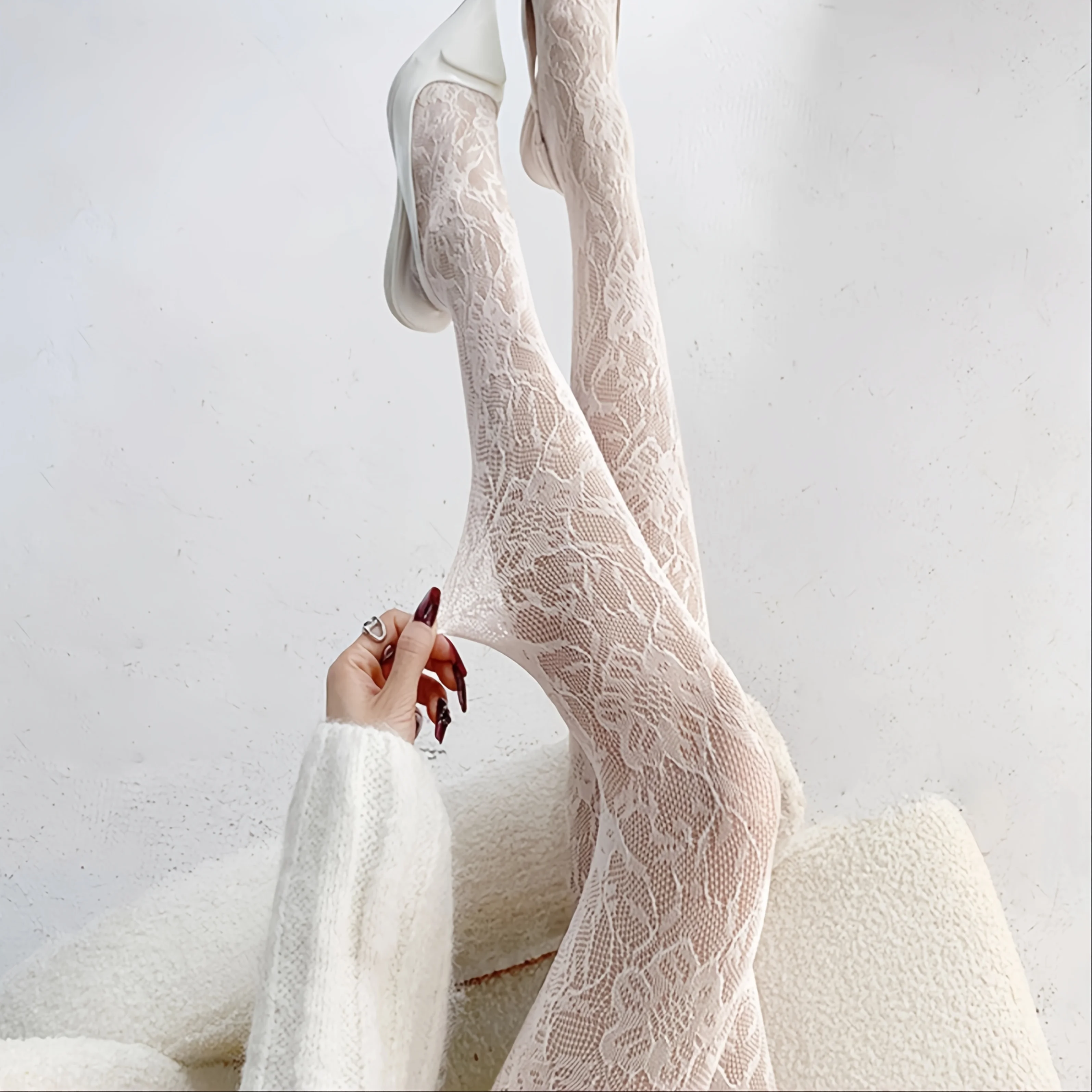 Damen-Strumpfhose mit floraler Spitze, Sommer-Mesh, sexy, durchsichtig, dünn, im Retro-Punk-Millennial-Stil, personalisierte Netzsocken – Detail 7