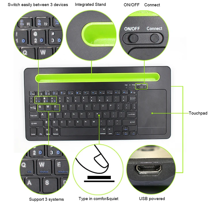 Imagem -05 - Teclado Bluetooth de 10 Polegadas do Teclado de Bluetooth 5.1 com Touchpad para a Tabuleta