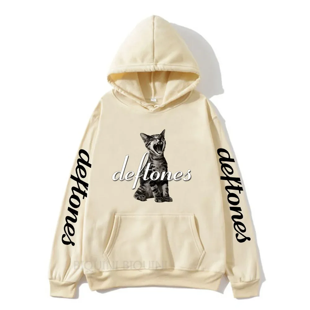 Hot Sale Deftones Cat Black Graphic Print Hoodie Men Women Rap Metal Band Brand Sweatshirt Tops Man Winter Fleece Hoodies Casual