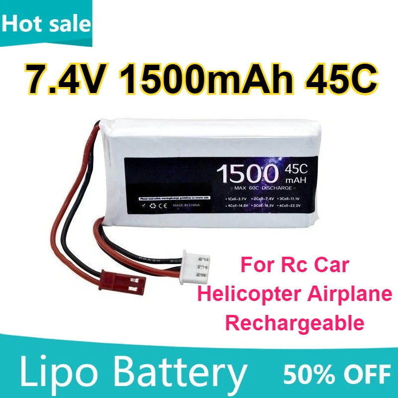 

1500mAh 7.4V Replacement Batteries for WLtoys V950 for Rc Car Helicopter Airplane Rechargeable Lipo Battery T/XT60/XT30/JST Plug