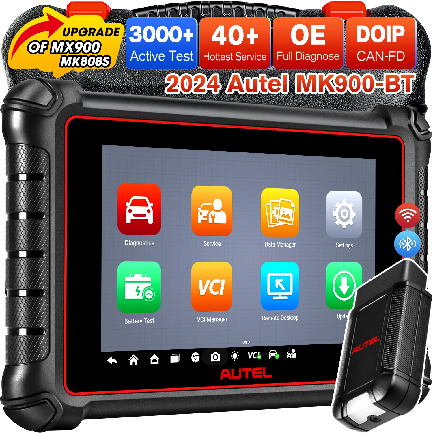 Autel MaxiCOM MK900BT Bidirectional Diagnostic Tool, Active Test, 40+ Service with CAN FD/ DOIP, Upgrade of MK808BT PRO/ MK808S