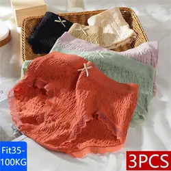 3Pcs/Set Super Elastic Panties Women Underwear Sexy Lace Seamless Briefs Girls Female Solid Color Plus Size Lingerie Fit35-100KG
