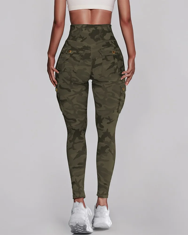

Spring Women's High-Rise Tight Yoga Pants Camouflage Print Workout Fitness Leggings with High Elasticity Casual Pants
