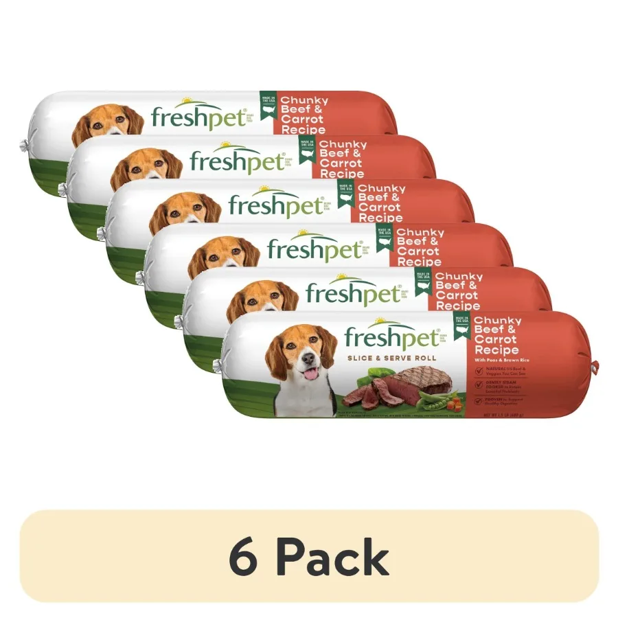 

6 pack Fresh Dog Food, Chunky Beef and Carrot Recipe, Slice and Serve Roll, 1.5 lb.