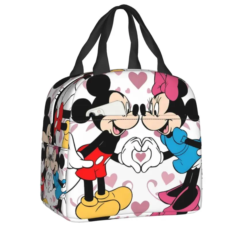 Fiambreras reutilizables personalizadas de Mickey Mouse Minnie para mujeres, refrigerador térmico de dibujos animados rosa, bolsa de almuerzo con aislamiento para alimentos, escuela para niños
