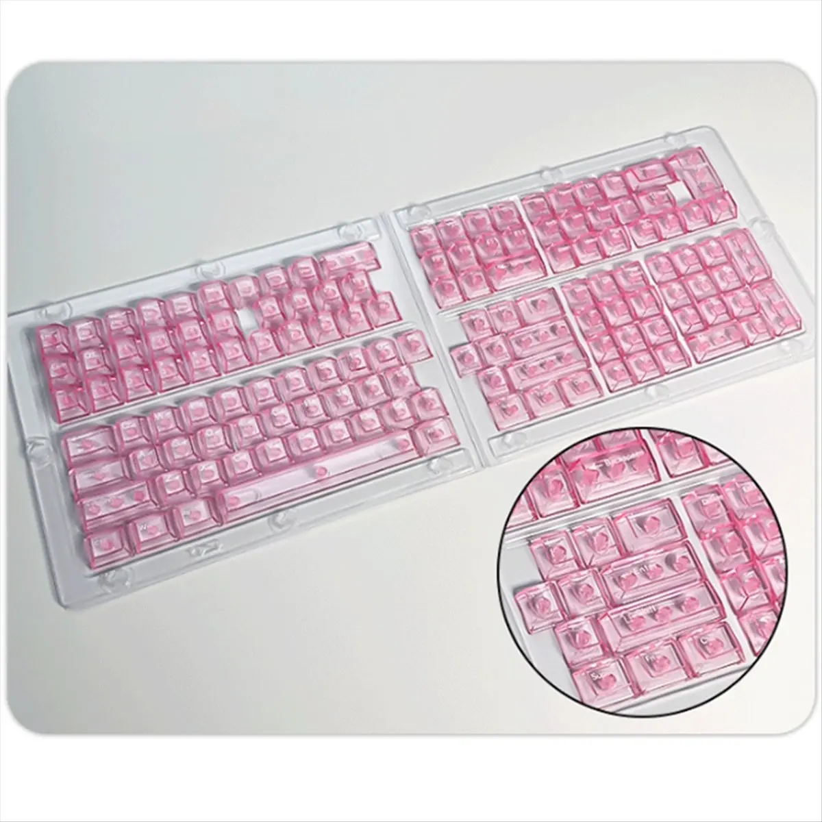 【Promo】Pink Clear Keycaps Set Pink Transparent Keyboard Keycap with Shine-Through Design Replacement Keycap view 4