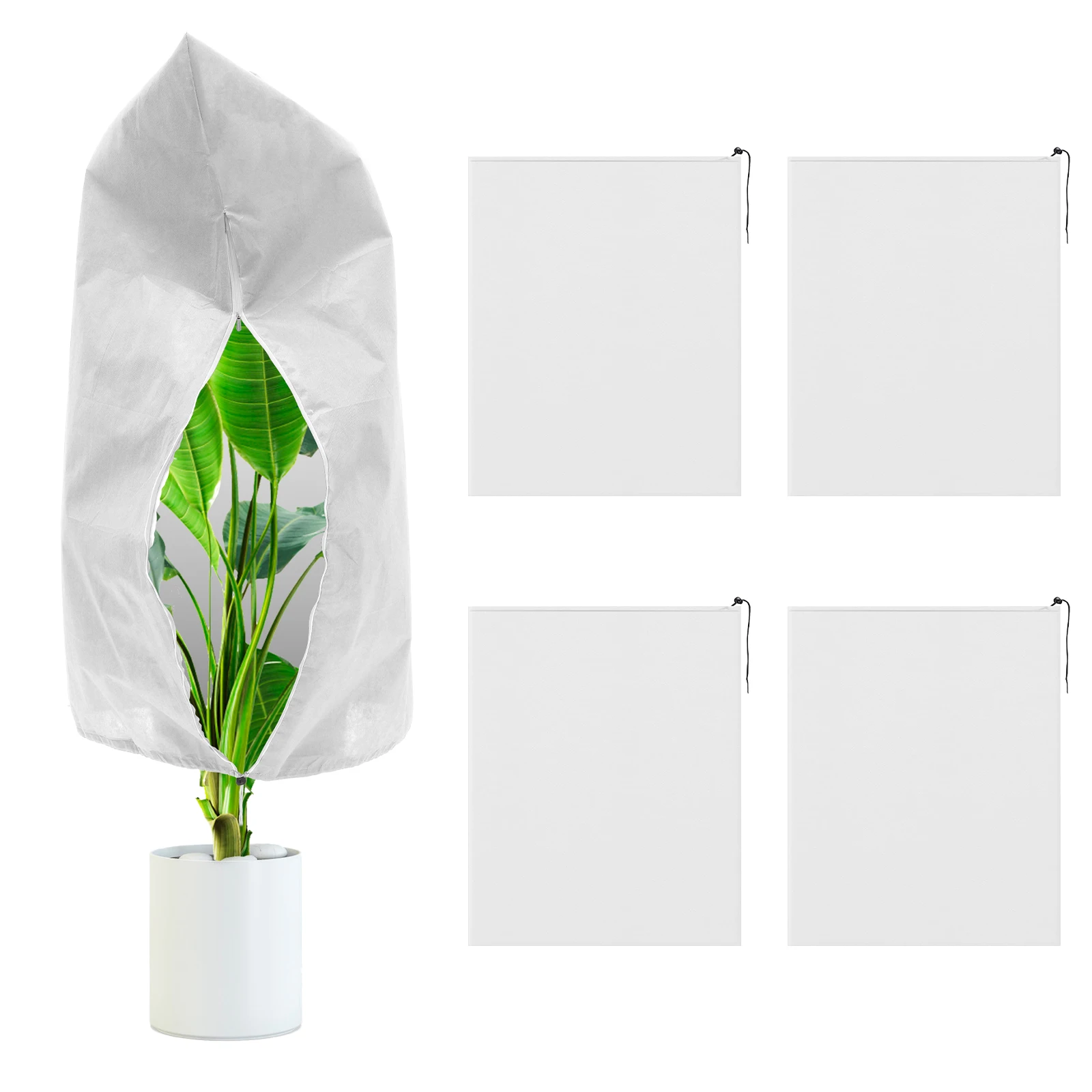 5Pcs Shrub Cover Freeze Protection Reusable Winter Drawstring Shrub Cover Nonwoven Fabric Tree Jacket Frost Blanket Shrub