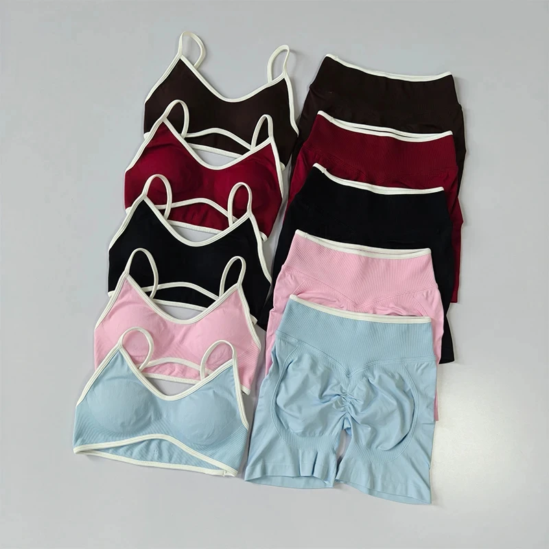 

2 Pieces Sports Set Women Backless Tank Yoga Tops High Waist Scrunch Seamless Shorts Sport Gym Set Sportswear Workout Set