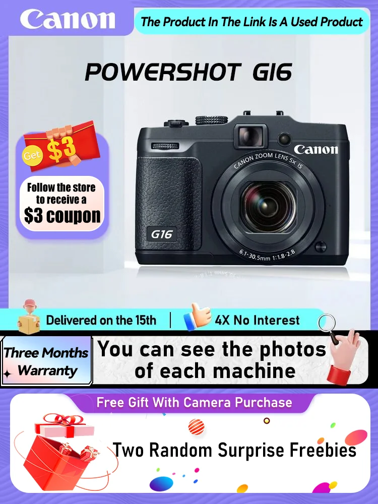 كاميرا Canon PowerShot G10 G11 G12 G15 G16 المحمولة بطاقة صغيرة رقمية 5X عدسة تكبير بصري 1080P HD كاميرات فيديو 12.10 ميجابكسل (مستعملة)