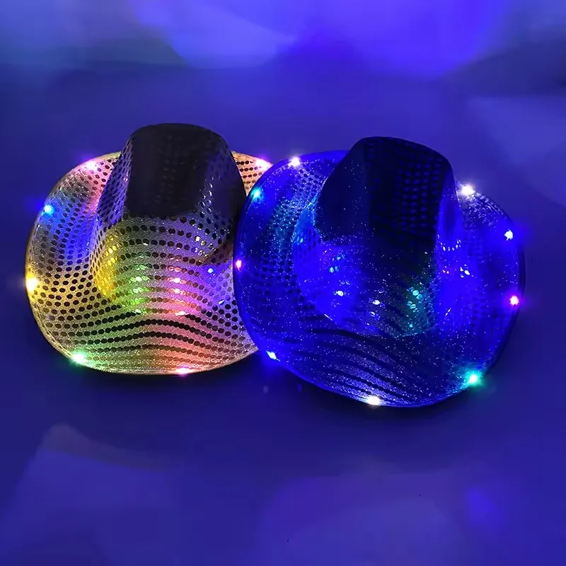 Blinky LED Light Cowboy Cowgirl Hat Flashing Cap Glowing Hat Carnival Men Women Bachelorette Party Wedding Bridal Supplies view 3