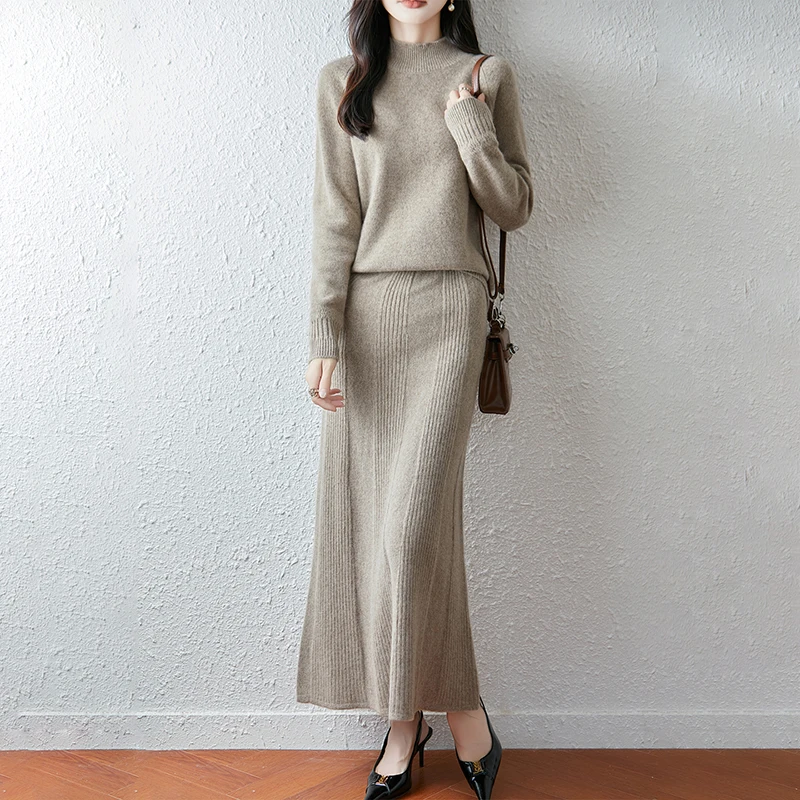 Hot 100% Cashmere Autumn/Winter New Cashmere Skirt Women A-Line Knitted One-Step Umbrella Thicken Hook Flower Solid