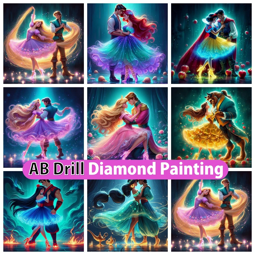 Disney Princesses and Princes 5D DIY AB Diamond Painting Cartoon Cross Stitch Art Mosaic Embroidery Home Decor Kids Gift