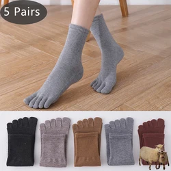 5 Pairs Winter Wool Toe Socks Women Compression Solid Sweat-Absorbing Elastic Endurable Breathable Keep Warm 5 Finger Socks Girl