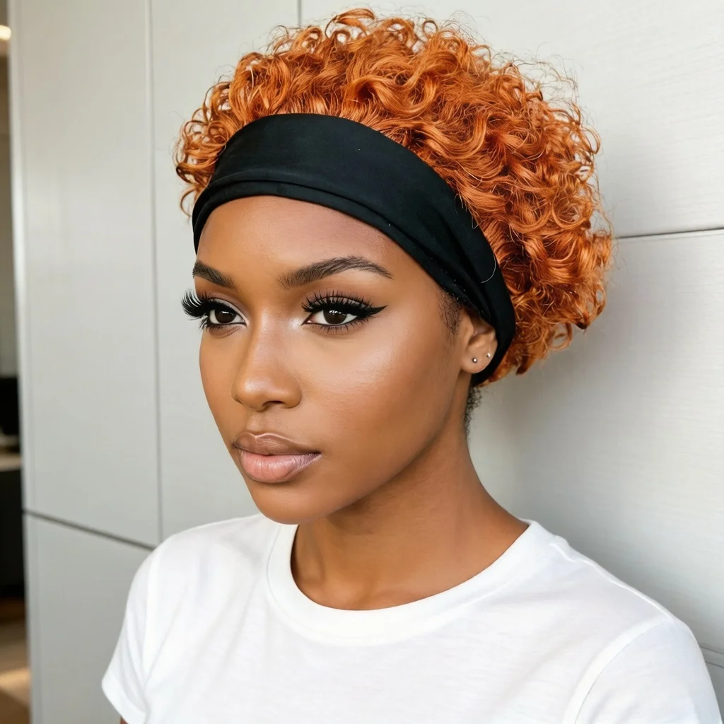 Headband Wig Short Curly Human Hair Wigs for Women full machine made Wig
