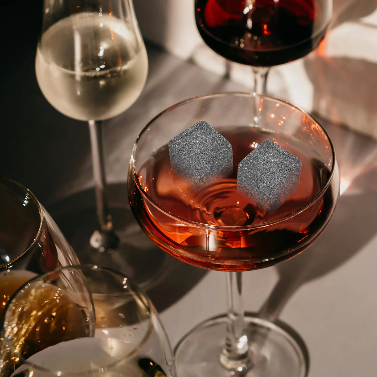 

Reusable Granite Whiskey Wine Ice Cubes 1Set Wear-Resistant Cooling Stones for Beverages Pouch Included Convenient Ice Cube
