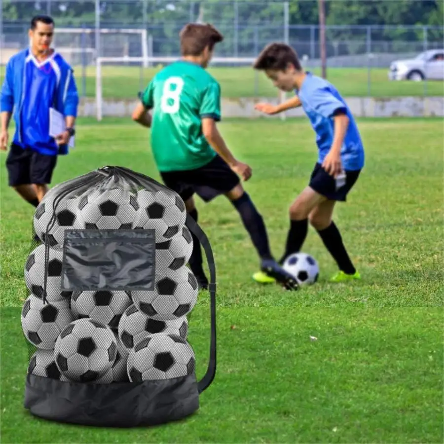 Large mesh sports bag with shoulder straps, drawstring bag for storing basketball, volleyball, baseball, and swimming equipment