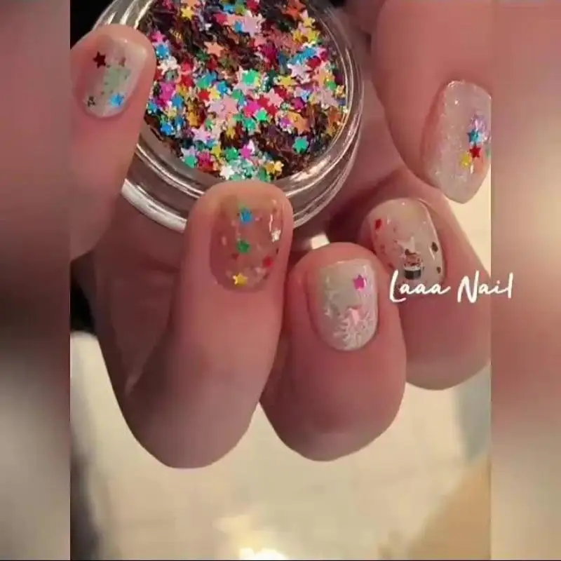 1Jar البسيطة تألق نجمة مسمار بريق تألق الخماسي مسمار الديكور صالون الأظافر تصميم لطيف الملحقات DIY مسمار الفن تصميم