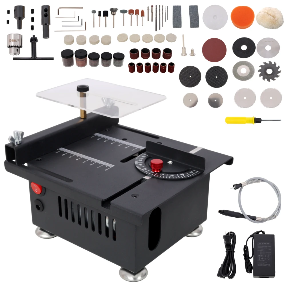 

100W Mini Desktop Multi-Functional Electric Table Saw: Speed&Angle Adjustable,16MM Depth With Blade Shaft & Accessories For Wood