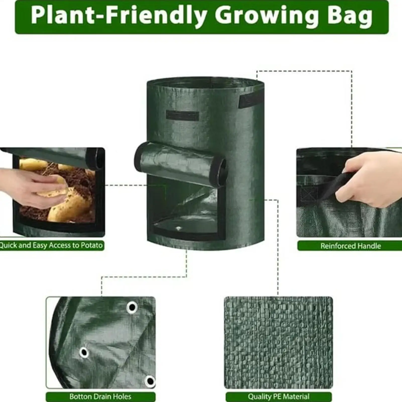 

Многоразовые мешки для выращивания растений, 3 штуки, 10 галлонов, устойчивые к разрывам, для выращивания картофеля, моркови, для использования в помещении, на улице, во дворе, на террасе, на подоконнике