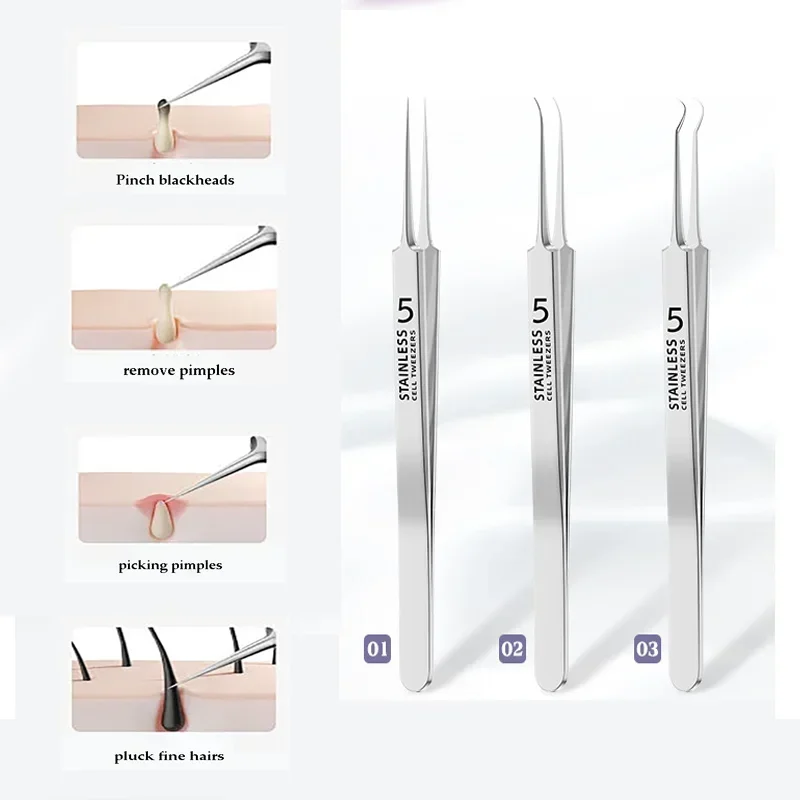 4-11Pcs Ingrown Hair Tweezers Acne Blackhead Removal Needles Black Dots Cleaner Pore Cleaner Deep Cleansing Face Skin Care Tools