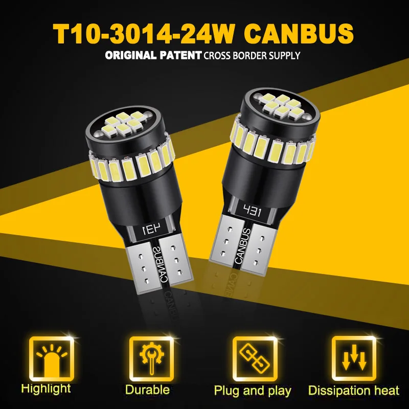 2PCS LED T10 CANBUS No OBC W5W 194 168 Error Free For Auto Interior Bulb Dome Reading Lights Trunk Lamp Parking White 12V