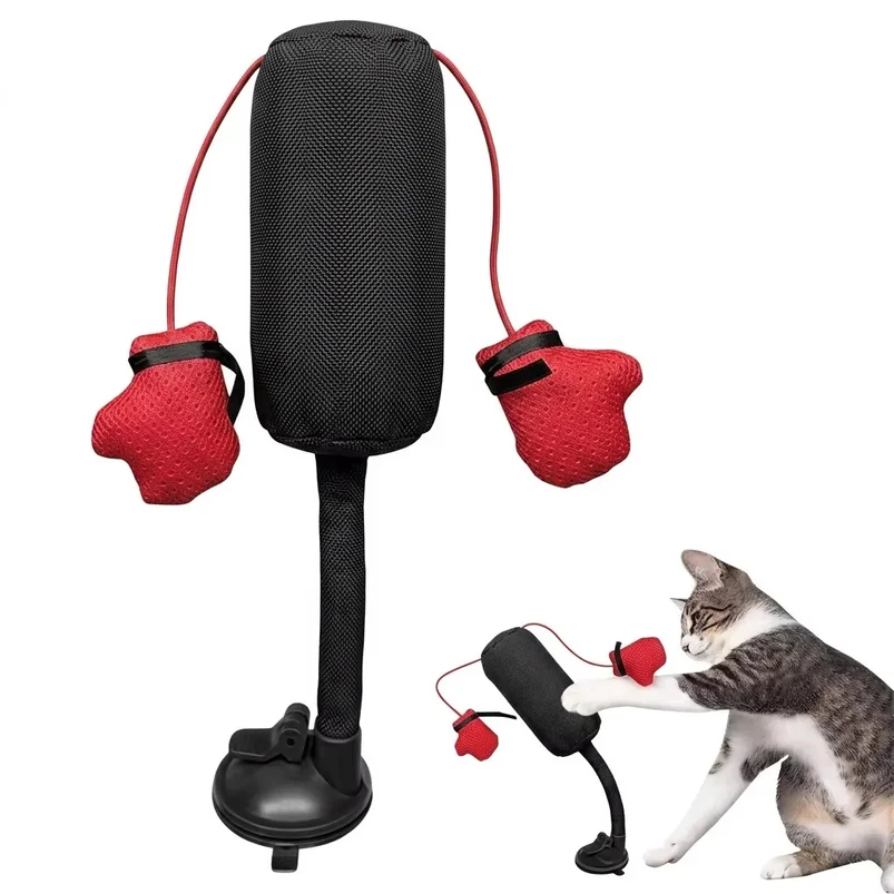 New Cartoon Cat Punching Bag Toy Indoor Kitten Adult Cats Boxing Gloves Suction Cup Color Randomly Shipped Pet Supplies
