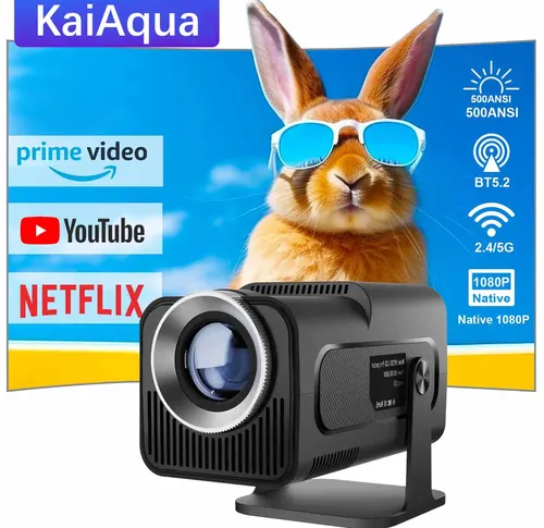 Imagen 1 del producto KaiAqua Android 13 HY320 NTV Mini proyector con Amlogic S950D4 1080P 500ANSI WiFi Dual BT5.2 cine en casa de voz