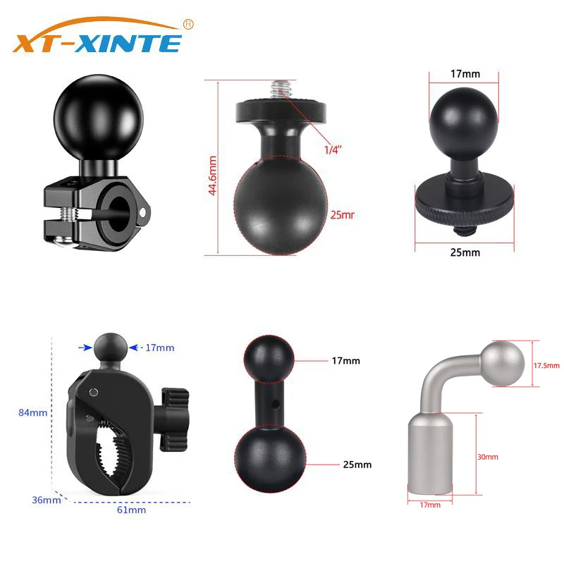 Motorcycle Handlebar Rearview Mirror Ball Clamp Base Adapter 17mm/25mm 1inch Ball Head Clip for Gopro for DJI OSMO360 Camera