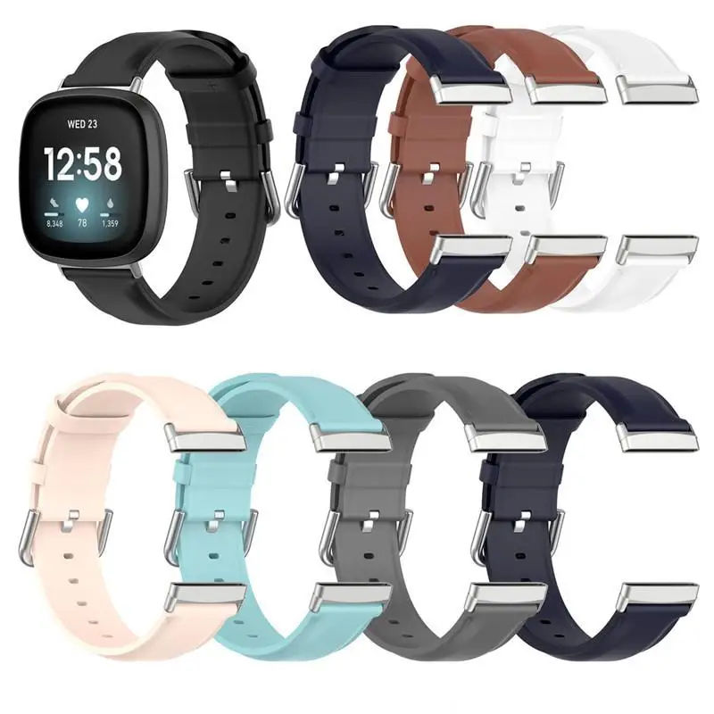 Echtes Lederarmband für Fitbit Versa 3 4 Sense, universelles rundes Lederarmband mit Metallschnalle, Business-Armband