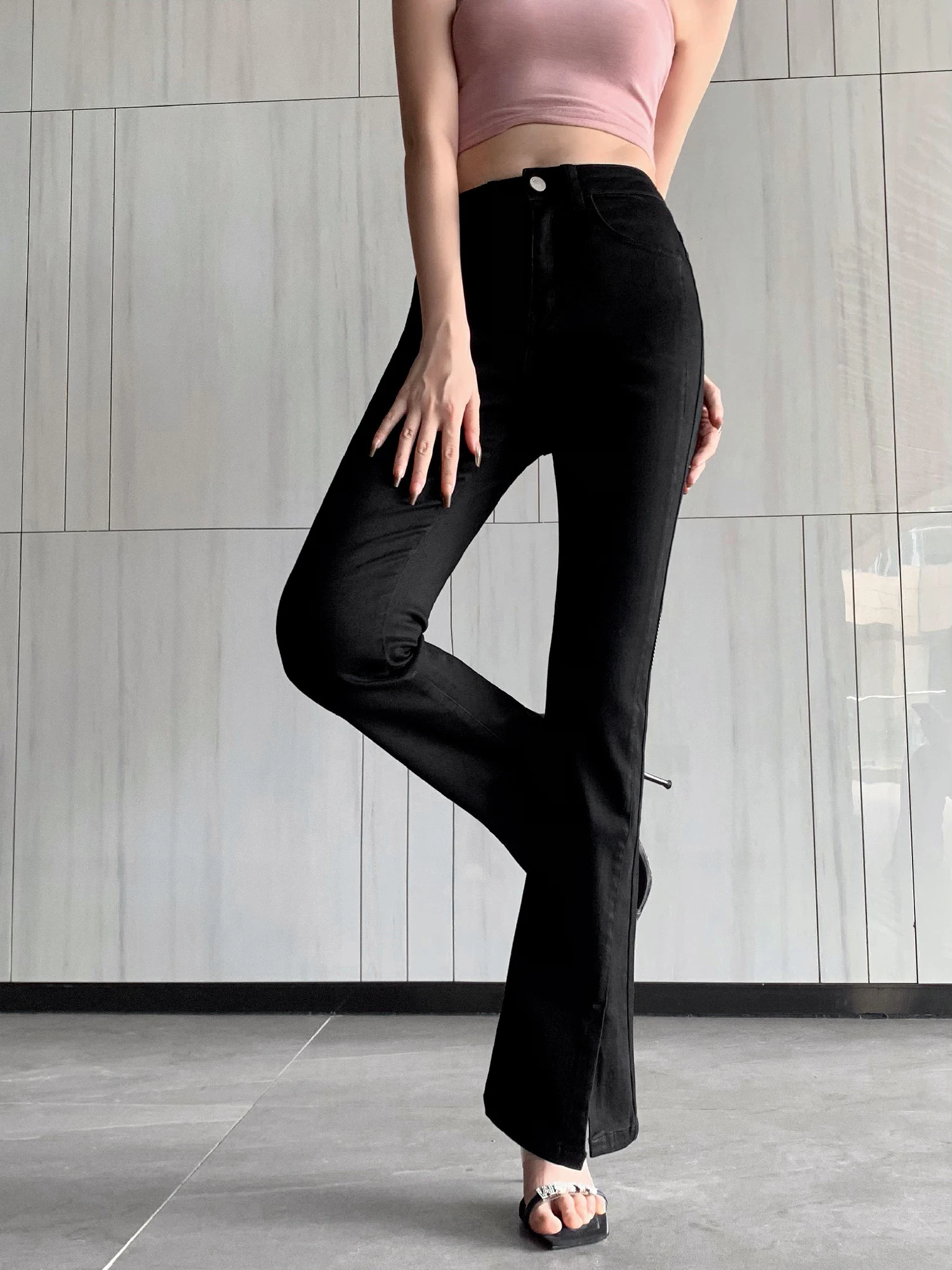 ET WEAR-Guitare coréenne pour femme, pantalon fendu noir et mince, Y2K, nouvelle collection