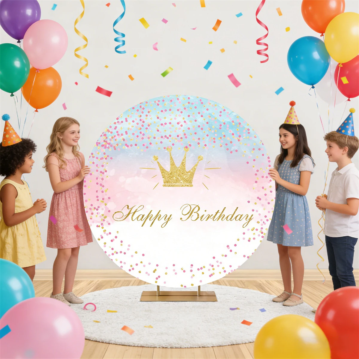 Abstract Gradient Marble Round Backdrop Cover Kid Adult Happy Birthday Bridal Shower Wedding Party Circle Photography Background