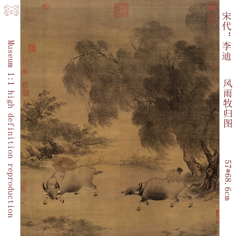 Li Di (971-1047) Painting of a Pastoral Return in Wind and Rain Ancient artwork Home decoration Collecting and Appreciating Stud