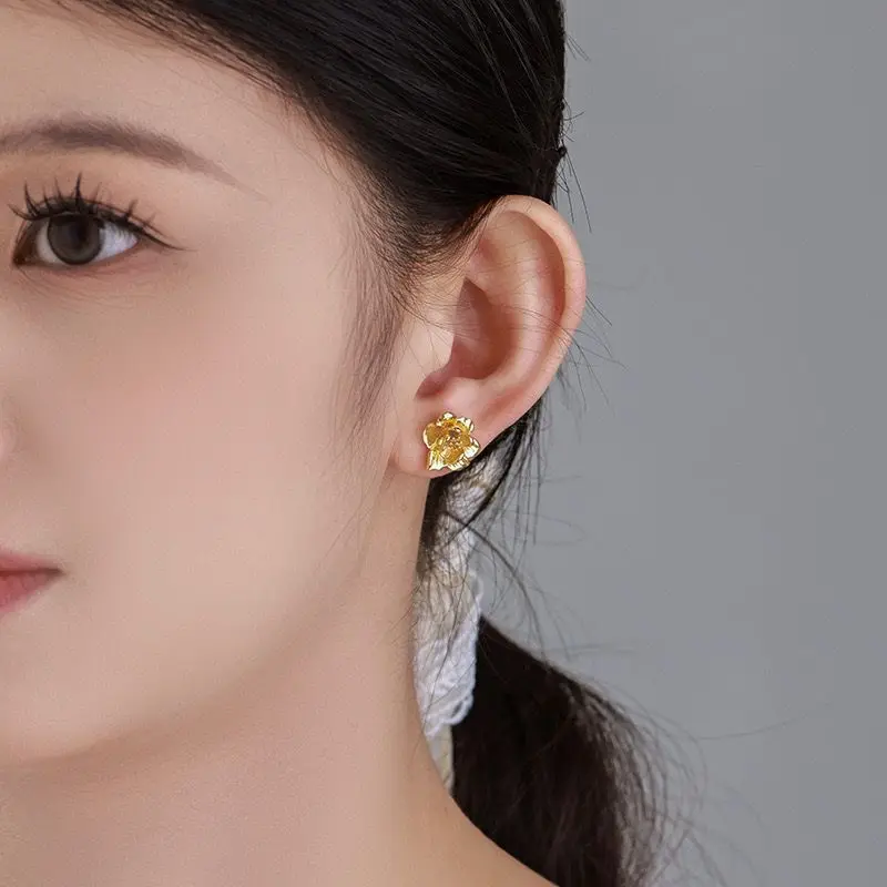 أسعار الجملة --- 24 كيلو الذهب الخالص مطلي الكلاسيكية روز الزهور وأقراط للنساء موضة XP مجوهرات صديقة للبيئة