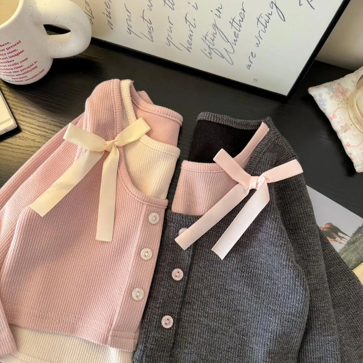 

Girls Long Sleeved Tops Fake Two-Piece T-Shirt Korean Children Bottoming Shirt Sweet Versatile Pullover Fall Spring Kids Clothes