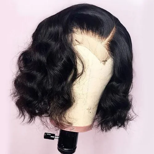 Pelucas Bob con ondas corporales negras, encaje Frontal 13x4, cierre Frontal 4x4, peluca de cabello humano 100% prearrancada, peluca Bob corta con ondas de agua sueltas