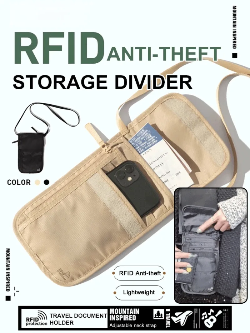 Travel document bag Lightweight multi-functional storage bag Passport holder mobile phone storage Waterproof anti-theft bag