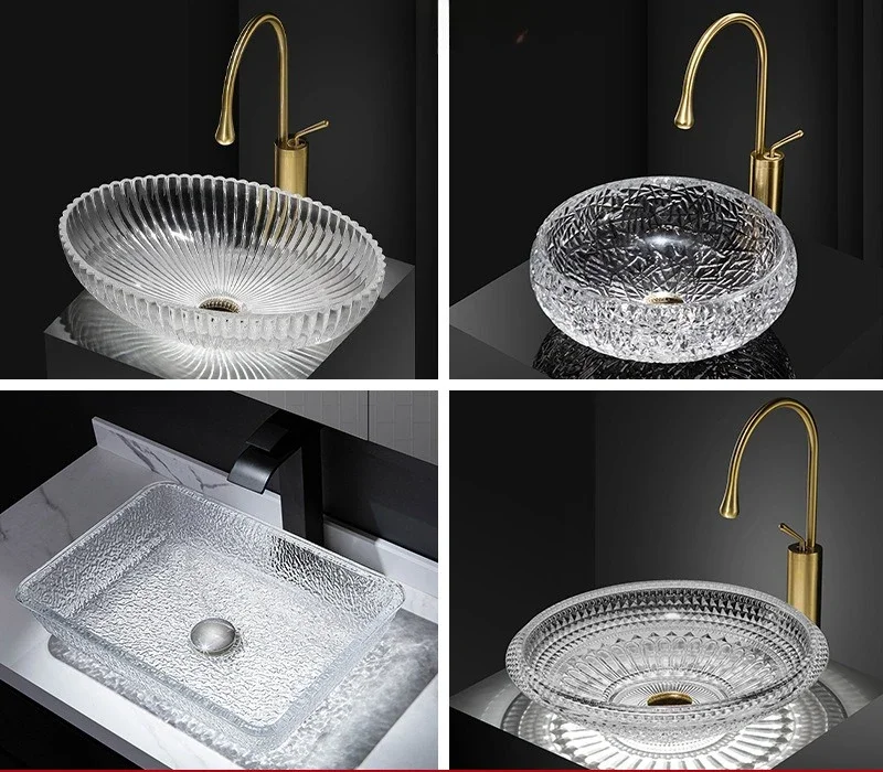 Ya crystal glass wash basin transparent diamond fashion counter basin simple hotel bed and breakfast bathroom basin