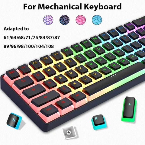 129 Keys Pudding Keycaps PBT Double Shot RGB Gaming Keyboard Keycaps…