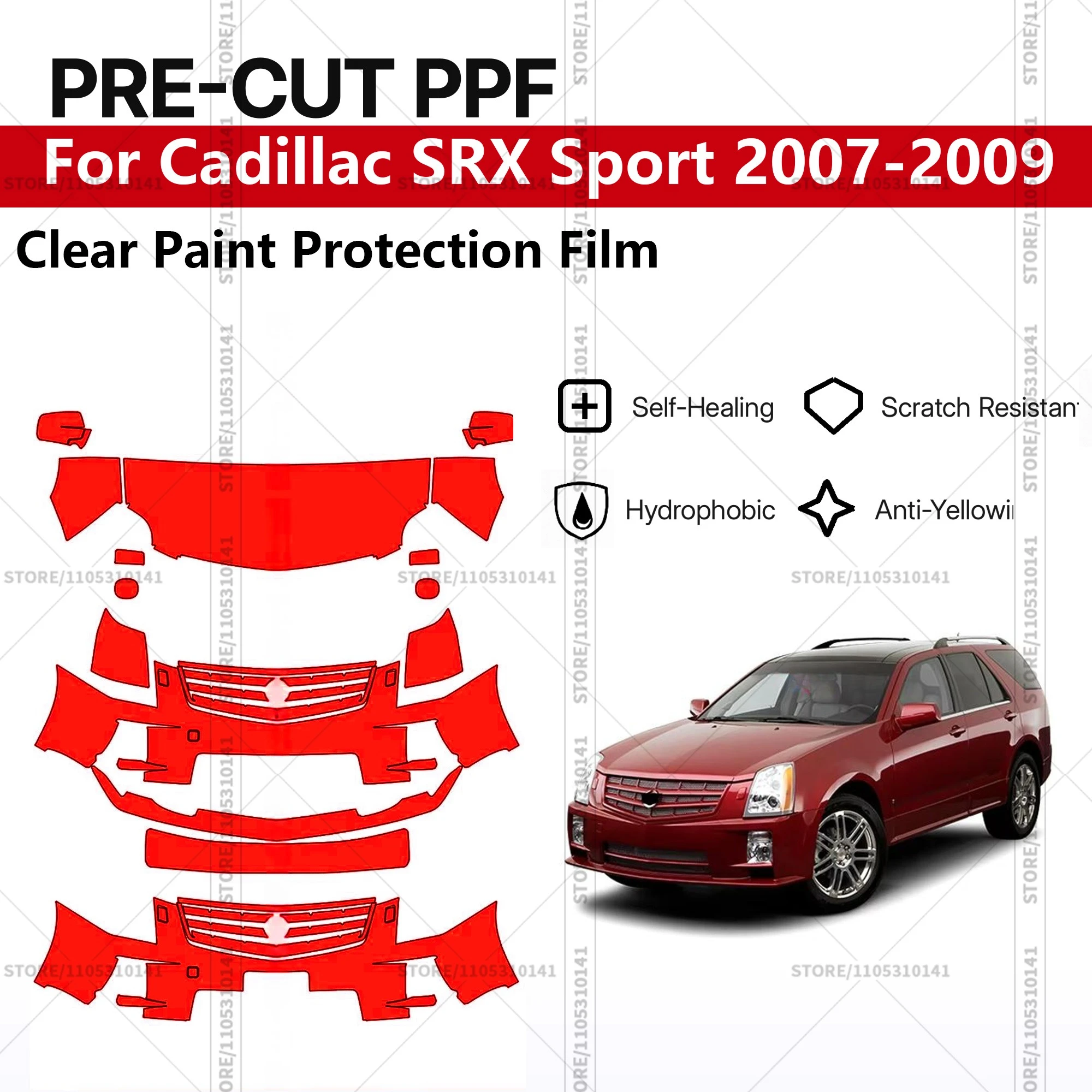 

Для Cadillac SRX Sport 2007-2009: Профессиональный комплект прозрачной защитной пленки (PPF) для автомобиля, предварительно вырезанная, для передней части кузова