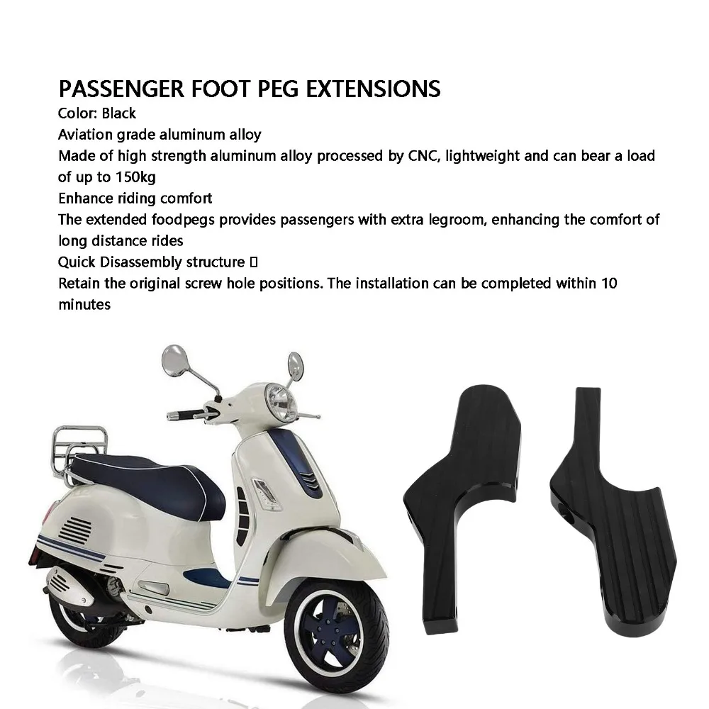 2pcs Aluminum Alloy Passenger Foot Peg Extensions Left Right Side Passenger Footrest Extended Footpegs Black