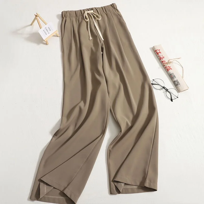 Spring And Summer Women's Ice Silk Wide Leg Western Pants Plus Size Girls' Simple Breathable Quick Drying Draping Casual Pants