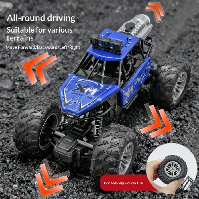 Alloy Rc Car With Mist Spray Lights Music Anti-Crash 4wd Off-Road Racing Truck Climbing Vehicle Toy For Boys Kids Gift Competiti