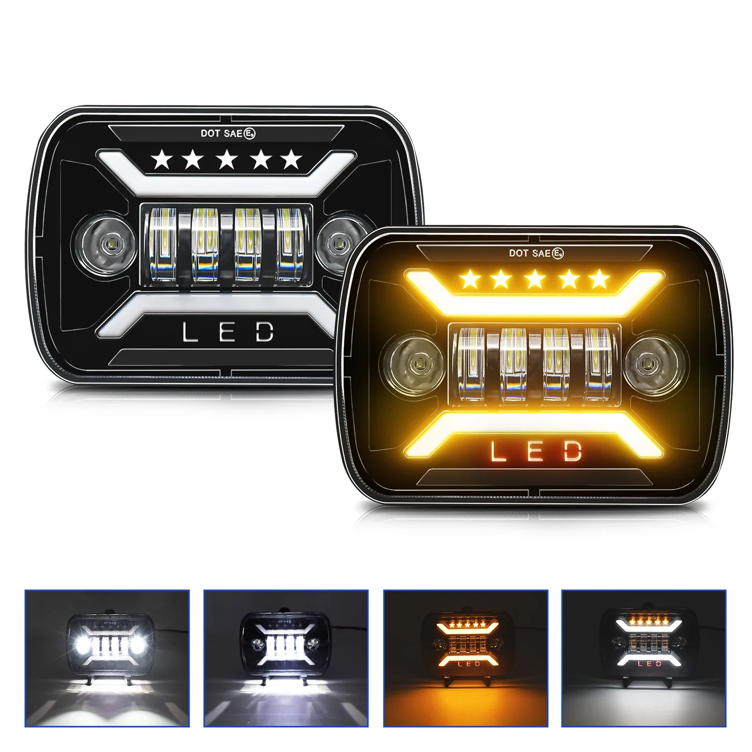 5x7 7x6 Inch Waterproof LED Headlight White DRL Led Headlamp For Toyota Pickup Truck Hi-Lo Beam Halo Accessories