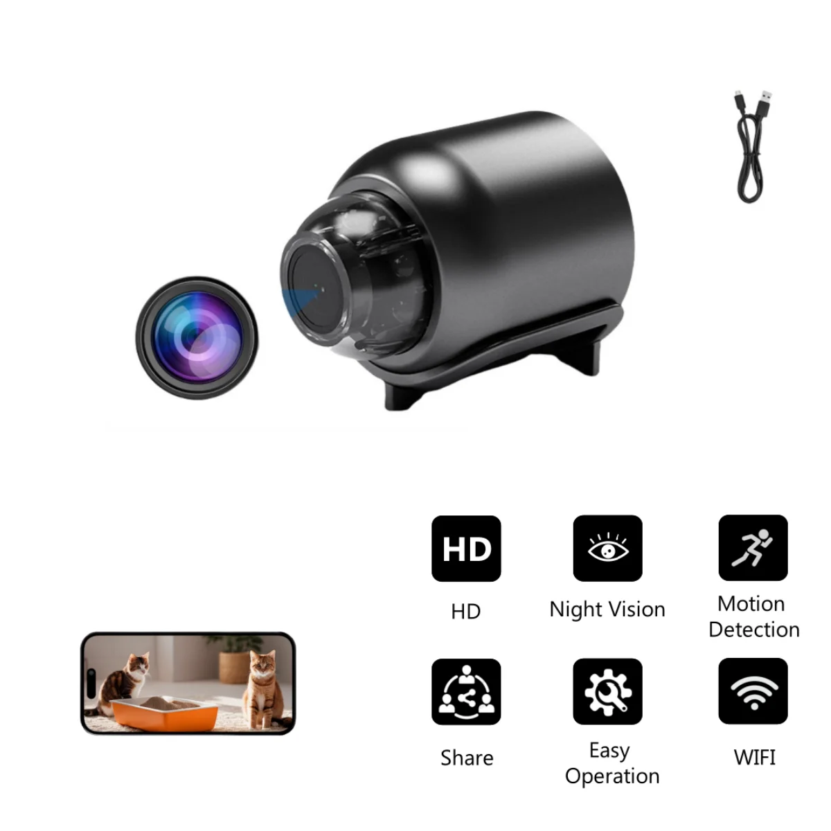 1080P WiFi Bullet-Shape Camera with 16GB SD Card Wireless Home Security Surveillance with Night Vision and Motion Detection