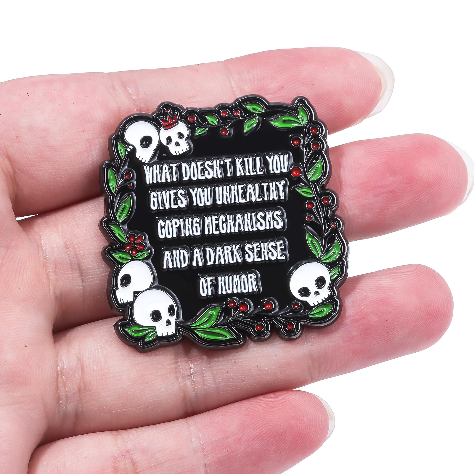 Halloween What Doesn't Kill You Enamel Brooch Skull Sarcastic Badge Pins Horror Epitaph Inspirational Men Women Backpack Jewelry
