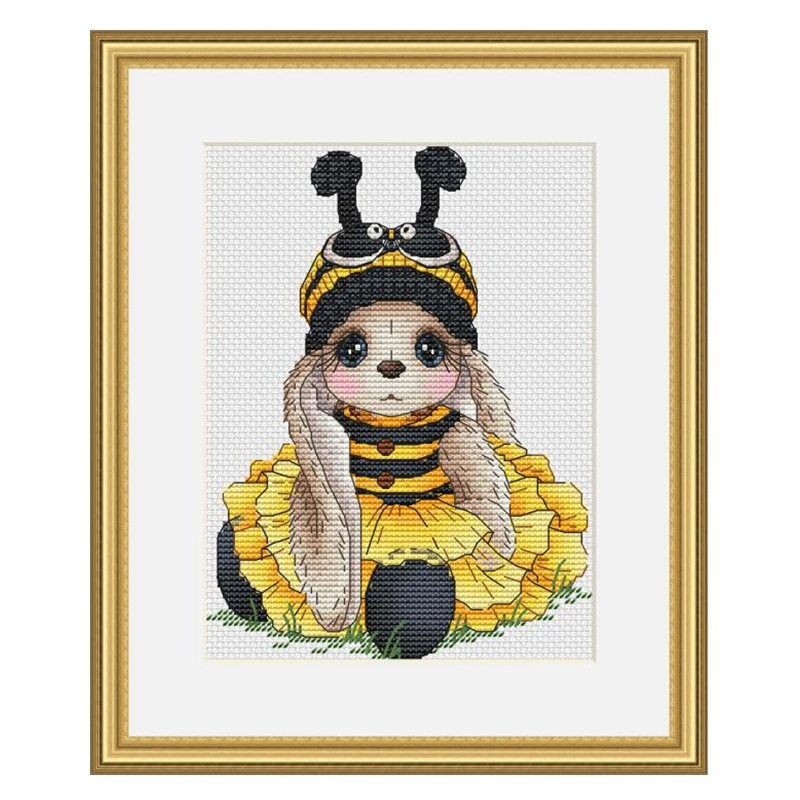 The cross-stitch set 28CT, 18CT, 14CT and 11CT can be selected as the hand-made material pack of printed fabric saga Bee rabbit