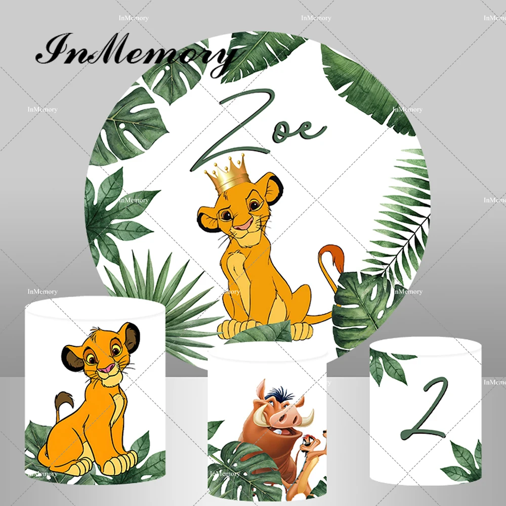 Green Leaves Lion King Theme Round Backdrop Cover for Boys Baby Shower Wild One Safari Jungle Birthday Party Background Custom